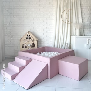 Roze foamspeelset met grote vierkante ballenbak + 400 ballen Own Color Mix | Schuimspeelset | Blokspeelset | Binnenspeeltuin
