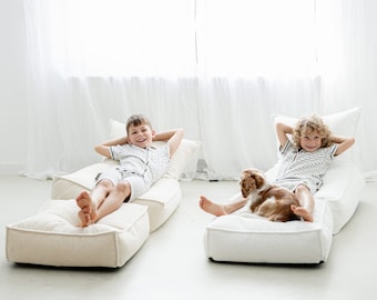 Puff BOUCLE para niños / Cojín de suelo / Sillón puff / Tumbona bohemia / Puff de suelo / Puff grande para descansar / Cojín de suelo