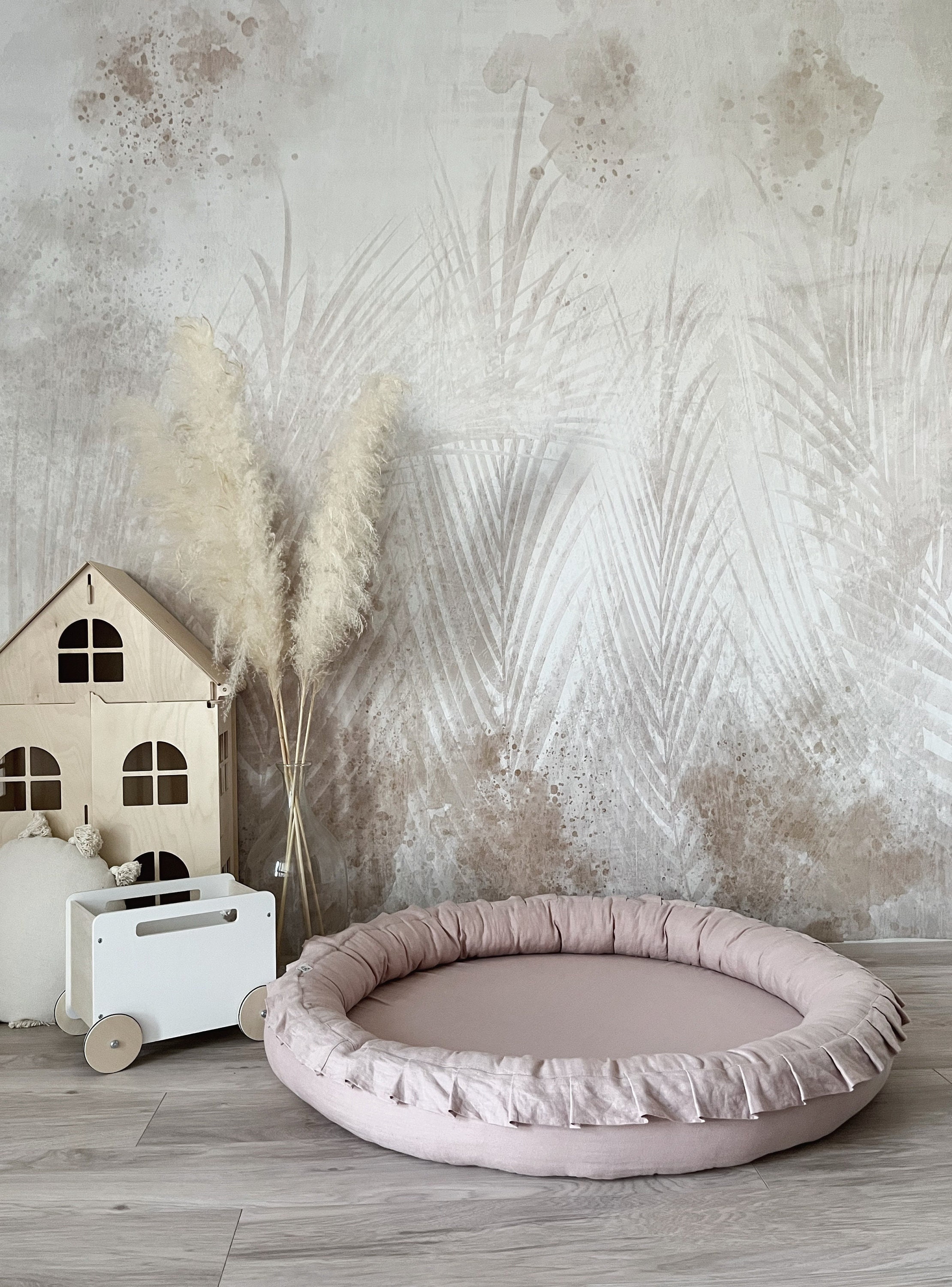 Boho Linen Premium Padded Play Mat | Gray | Pink | Gray |  | Mint | Beige | Mat with edges