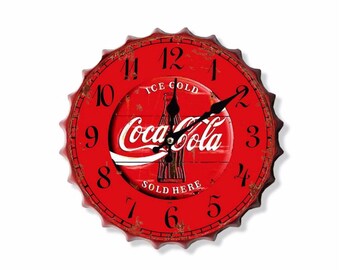 New retro vintage metal bottle top wall clock 30cm peaky