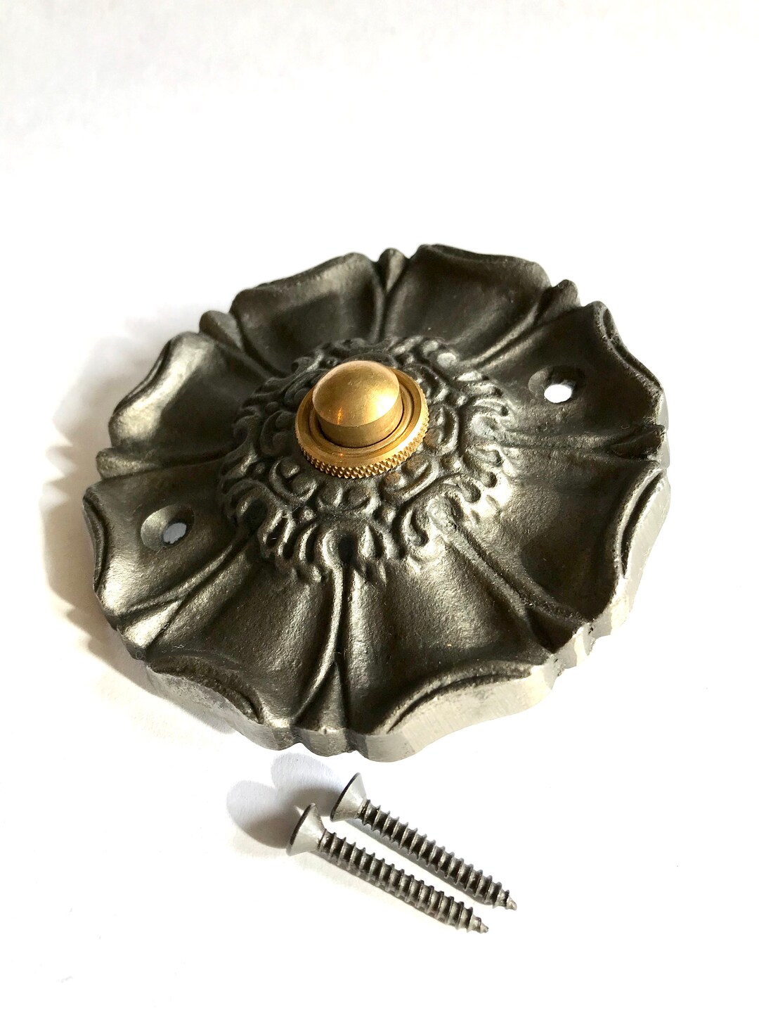 Doorbell Flower Design in Cast Iron, Push Press Door Bell, Antique