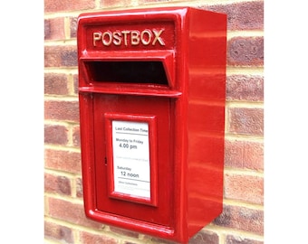 Wall Mounted Post Box Red with Lock, Large Letter Mailbox, Outdoor Letterbox, British Gifts, Wedding Card Box, Contemporary Design Postbox