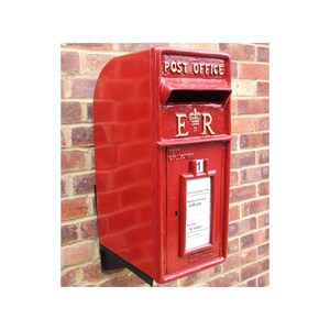 Royal Mail ER Post Box Mailbox Cast Iron Red, Wall Mounted Letterbox ...