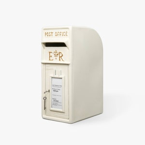 Royal Mail ER Post box Cast Iron Mailbox Ivory, Stand/Wall Mounted Letterbox with lock,  Christmas Gifts, Wedding Card Box