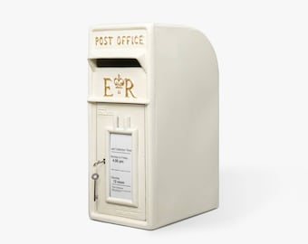 Royal Mail ER Post box Cast Iron Mailbox Ivory, Stand/Wall Mounted Letterbox with lock,  Christmas Gifts, Wedding Card Box