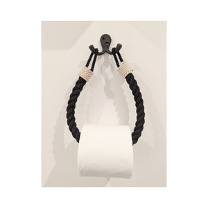 Retro Style Rope Toilet Roll Holder Black Jute with Bracket, Nautical Toilet Paper Holder, Bathroom Accessories