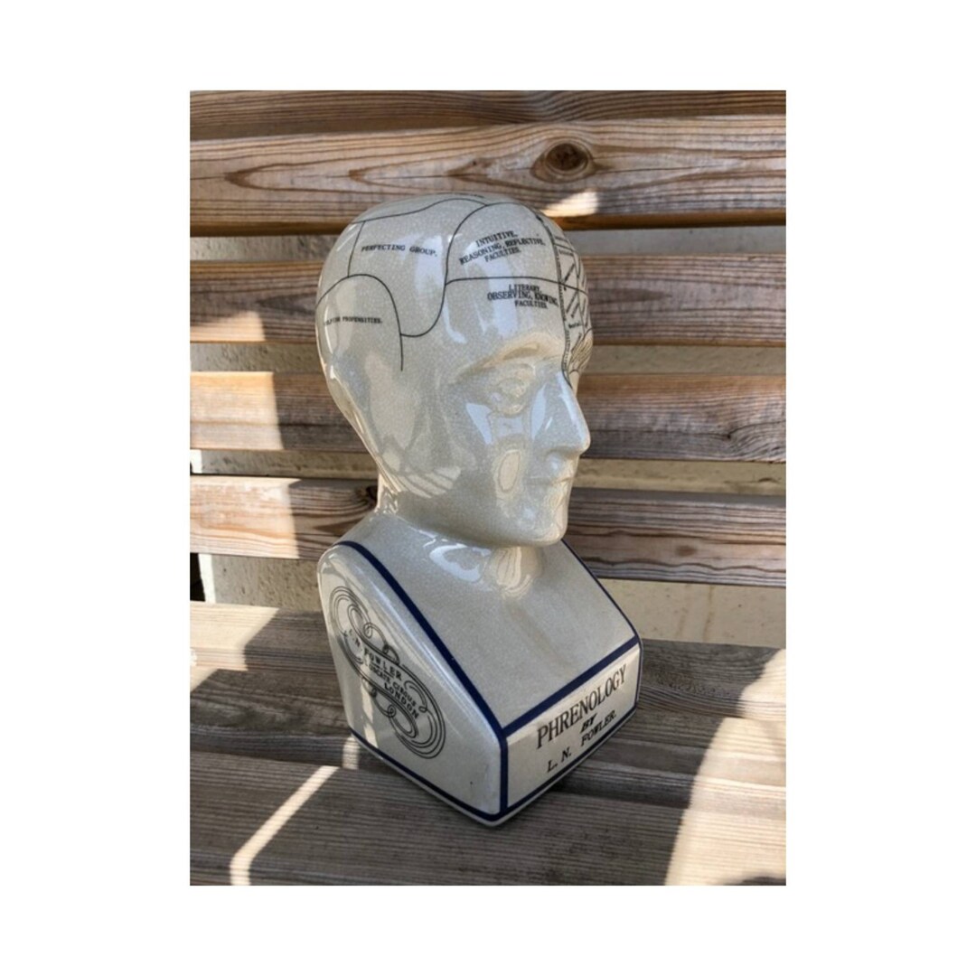 Testa Di Frenologia In Ceramica Extra Large – 30.5 Cm, Riproduzione Vittoriana Con Citazioni, Per Studio, Ufficio E Collezionisti