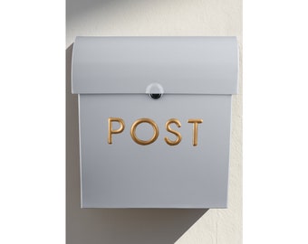 Wall Mounted Post Box Grey with Lock, Contemporary Design Outdoor Mailbox, Simple Rustproof Letterbox with Fixtures, Housewarming Gifts