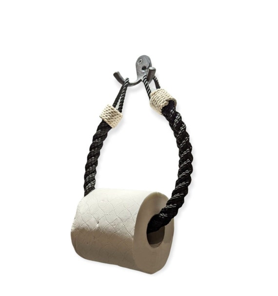 Retro Style Rope Toilet Roll Holder Black Jute With Bracket
