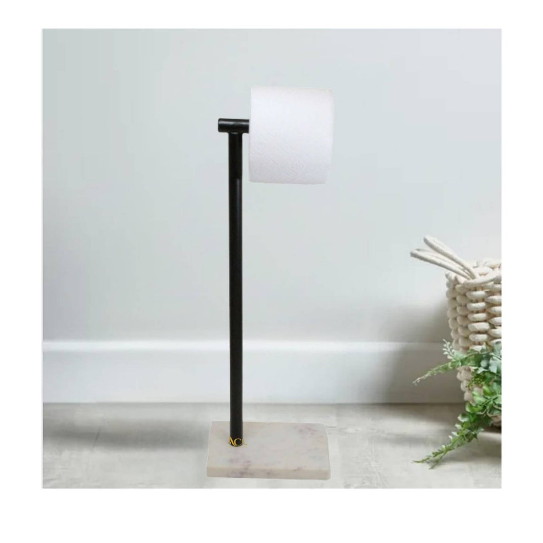 Black Toilet Roll Holder Freestanding With White Marble Base Etsy UK