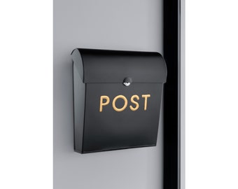 Wall Mounted Post Box Black with Lock, Contemporary Design Mailbox, Simple Outdoor Letterbox with Fixtures, Housewarming Gifts