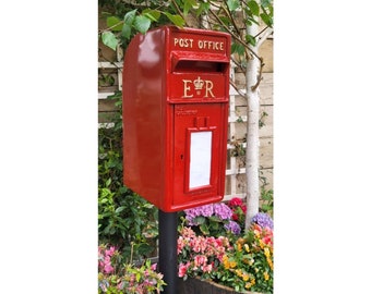 Royal Mail ER Post box Cast Iron Red Mailbox, Wall Mounted/Stand Letterbox with lock, Christmas Gift Box, Housewarming Gift,Wedding Card Box