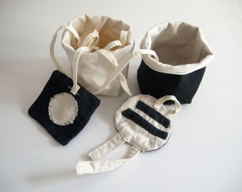 Set of 2 / Montessori color sorting baskets - Black and white mini basket - Fabric storage basket - Monochrome basket