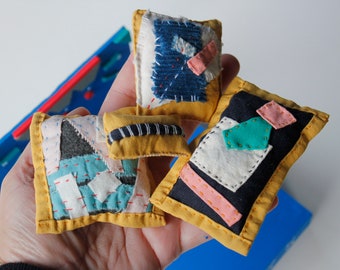 Handmade Miniature Dollhouse Cushions – Set of 4, Sashiko Boro Style