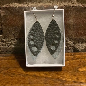 2 layer suede leather gray earrings.