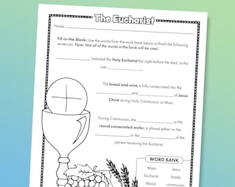 Printable Holy Eucharist Fill-in-the-Blanks Worksheet | Digital Download