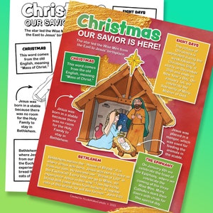 Afdrukbaar katholiek kerstwerkblad in kleur | Digitaal downloaden