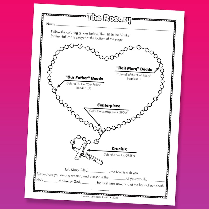 Printable Rosary Worksheet Digital Download Etsy