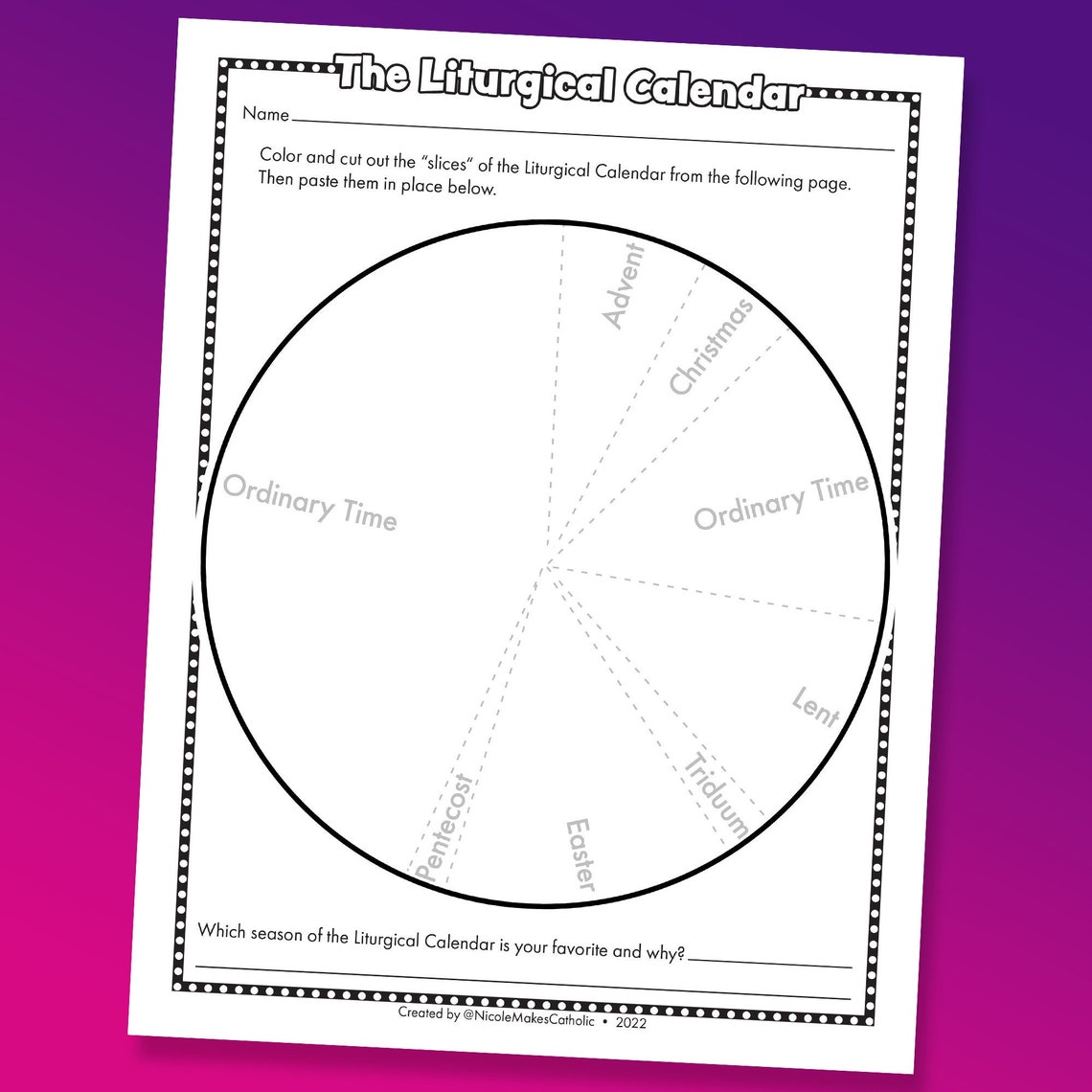 Printable Liturgical Calendar Worksheet Etsy Printable Liturgical Calendar Worksheet Etsy