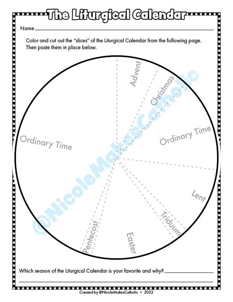 Liturgical Calendar Worksheet Etsy