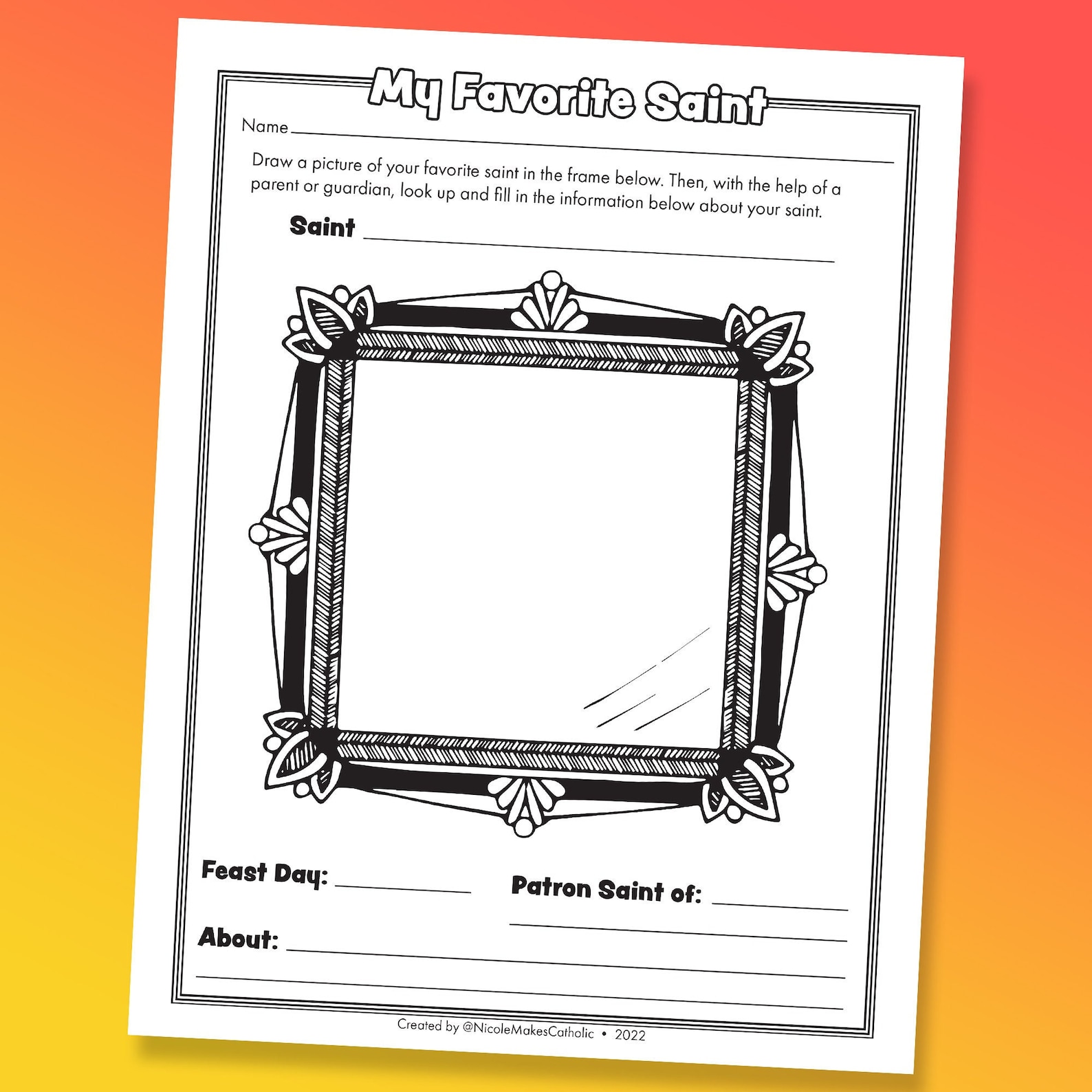 Saint Worksheet Printable My Favorite Saint Worksheet | Digital Download - Etsy