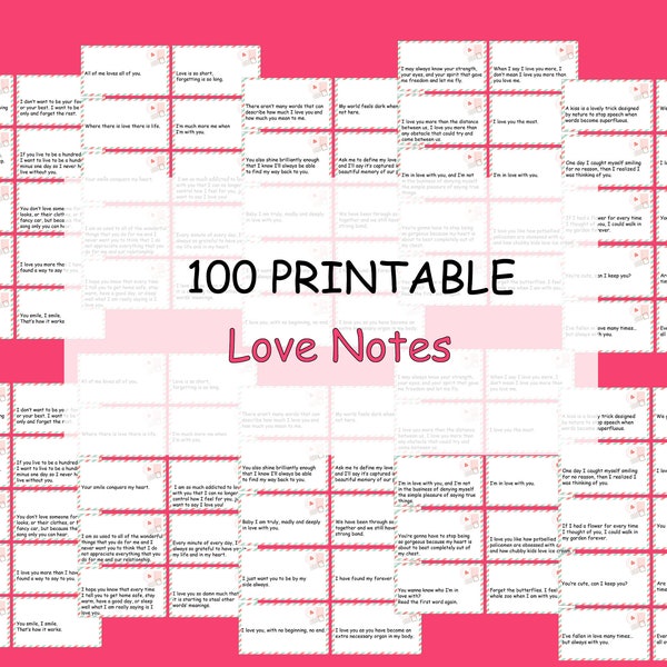 100 Love Notes PDF, 100 Days Of Love Notes Cards, Valentine’s Day Notes,Anniversary Gift, Valentine’s Day Notes Gift, Gift For Her Him