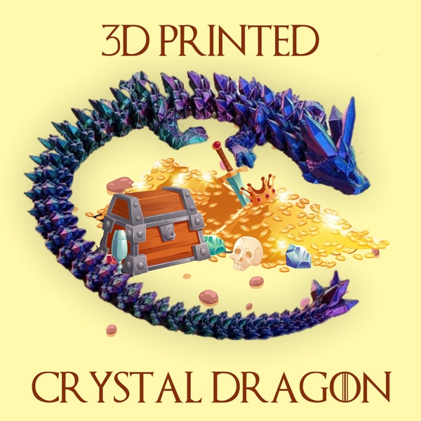 Legendary Articulated Crystal Gem Dragon Flexi 3D Printed Fidget Toy Unique Gift Mythical Creature Figurine Home Office Fantasy Decor