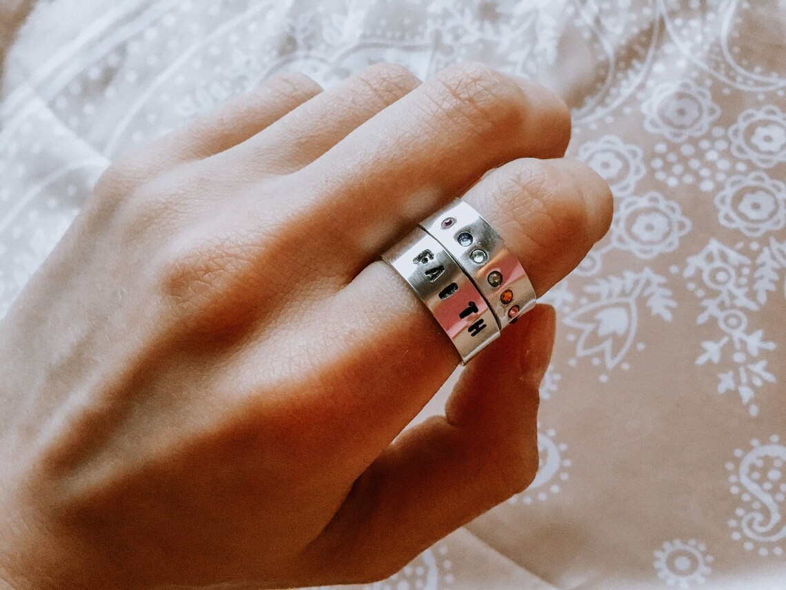 Christian Ring Faith Ring Rainbow Ring Stamped Ring Words Etsy