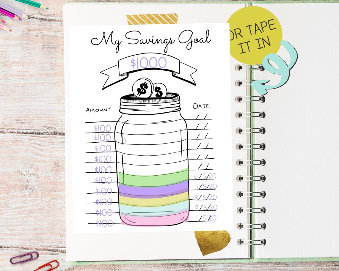 Savings Tracker and Printable Planner for Tracking Savings Goals Savings Jar Printable Financial ...