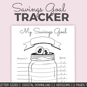 Savings Tracker and Printable Planner for Tracking Savings Goals | Savings Jar Printable | Financial Planner Savings Chart