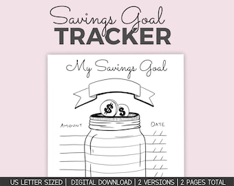 Savings Tracker and Printable Planner for Tracking Savings Goals | Savings Jar Printable | Financial Planner Savings Chart