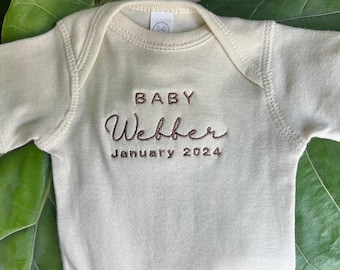 Personalized Pregnancy Announcement Bodysuit: Embroidered Last Name Onesie