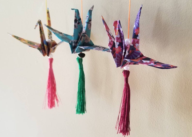 Japanese Wish Crane for Good Luck-Thinking of you gift-Good Luck Charm-Room Decoration-Hanging Origami Decor-Birthday Gift