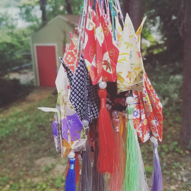 Japanese Wish Crane for Good Luck-Thinking of you gift-Good Luck Charm-Room Decoration-Hanging Origami Decor-Birthday Gift