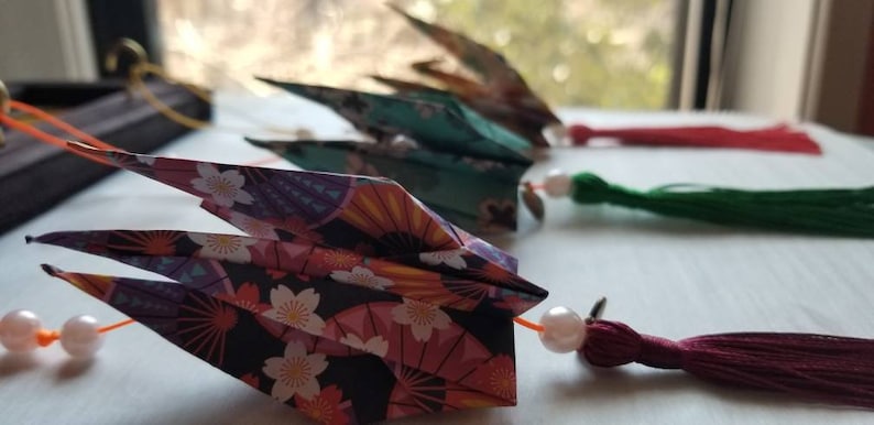 Japanese Wish Crane for Good Luck-Thinking of you gift-Good Luck Charm-Room Decoration-Hanging Origami Decor-Birthday Gift