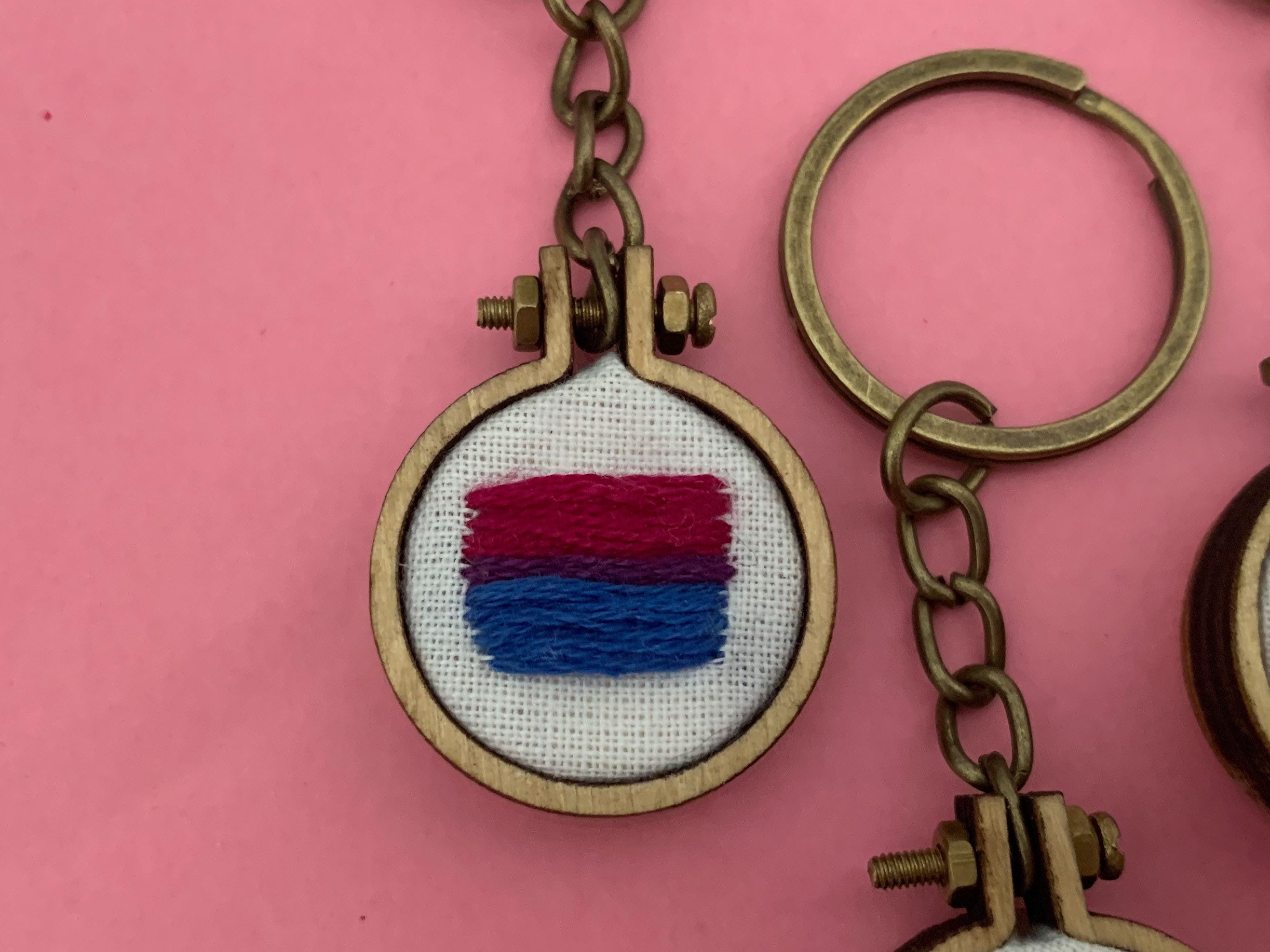 Mini Embroidered Keyring Handmade Wooden Embroidery Hoop Key Etsy
