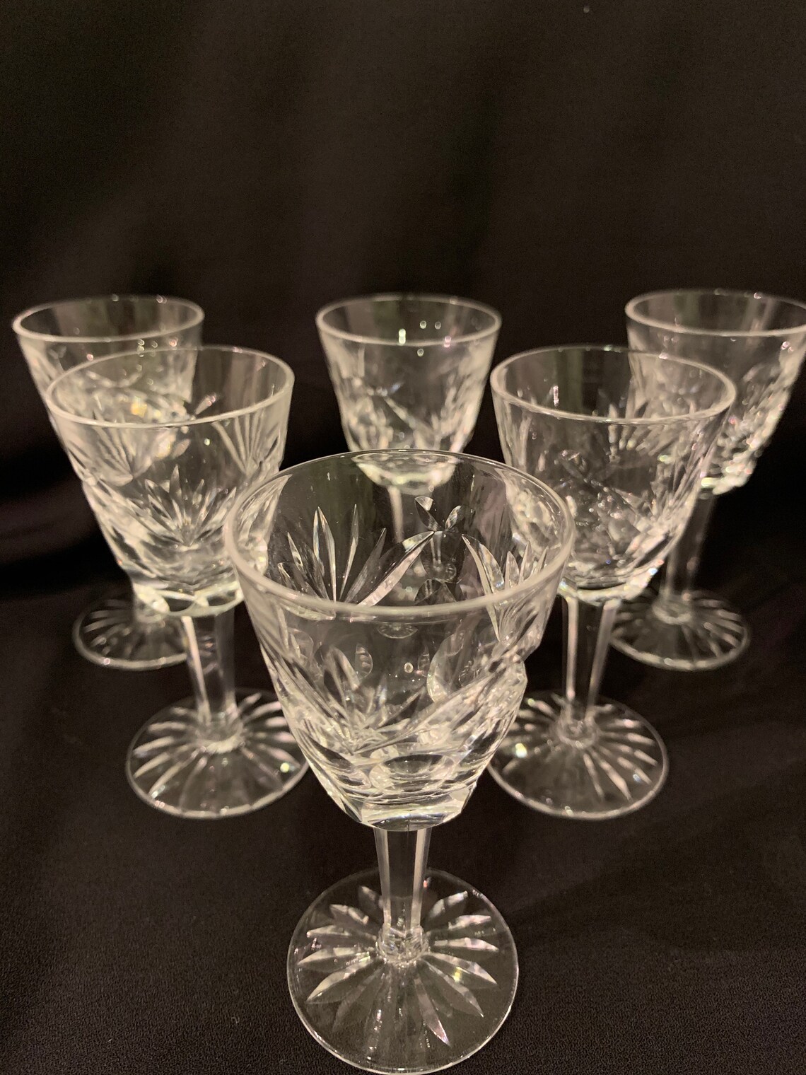 Vintage set of six small cut glass liqueur glasses on faceted Etsy