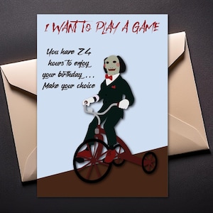 Saw - Cartão de Aniversário Billy the Puppet | Download Digital, presente para ela, presente para ele, Jigsaw, fã de filmes de terror, presente de filme de terror, cartão de filme