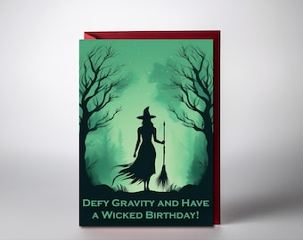 Tarjeta de cumpleaños malvada: Silueta de humo verde de Elphaba (imprimible, descarga digital)