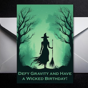 Boze muzikale verjaardagskaart, Wizard of Oz thema digitale download DIY afdrukbare wenskaart voor theaterliefhebbers en partners