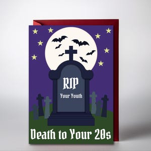 Dark Humor Birthday Card, 30th Birthday | Graveyard RIP Your Youth, Death to Your 20s | Printable PDF, card for goth or Halloween, spooky