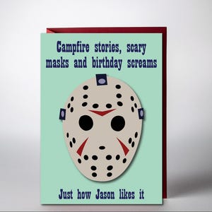 Cartão de aniversário de Jason Vorhees | Sexta-feira 13, cartão de aniversário engraçado e sombrio | Download digital, download instantâneo, cartão de aniversário para impressão