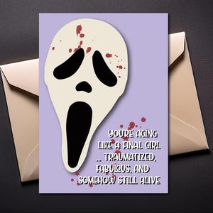 Scream - Ghostface-verjaardagskaart | cadeau voor haar, laatste meisje, horrorfilmfan, digitale download, afdrukbare verjaardagskaart, verjaardagscadeau