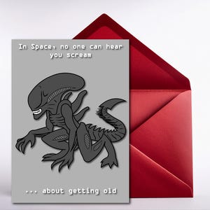 Alien Geburtstagskarte | Xenomorph, Sci Fi, Weltraum, digitaler Download, sofortdownload zum ausdrucken, Geschenk für Horrorfan, Filmfan, 70er Jahre Kreatur