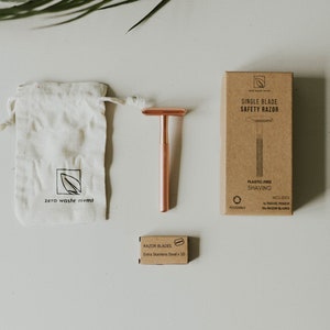 Single Blade Safety Razor | Zero Waste Reusable Razor | Sustainable Shaving Kit | Eco-Friendly Shaving, Rose Gold and Onyx