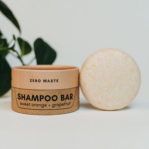 Zero Waste MVMT Shampoo Bar | Solid Shampoo Bar for Natural Hair Care | Travel Container | Sweet Orange + Grapefruit, 50+ Washes, pH Balance