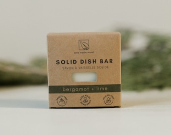 Zero Waste Dish Soap Bar | Bergamot + Lime |  Solid Vegan Dish Soap | Eco Friendly Dish Washing Bundle with Brush & Cedar Soap Tray