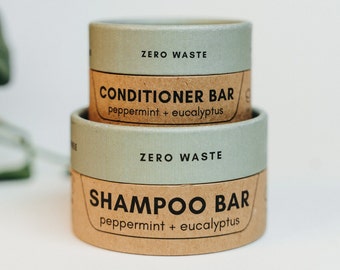 Zero Waste MVMT Shampoo Bar & Conditioner Bar Set | Peppermint + Eucalyptus | Plastic Free, Natural Hair Shampoo, 50+ Washes, pH Balanced