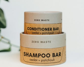Zero Waste MVMT Shampoo Bar & Conditioner Bar Set, Cedar + Patchouli | Plastic Free, Natural Hair Shampoo, 50+ Washes, pH Balanced