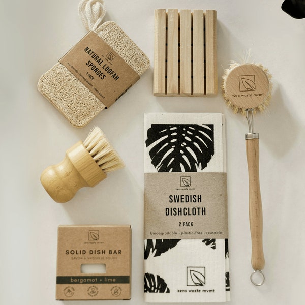 Zero Waste Ultimate Dishwashing Bundle | Eco-friendly Solid Dish Soap Bar With Sustainable Kitchen Essentials, Starter Kit Gift, 9 Piece Set